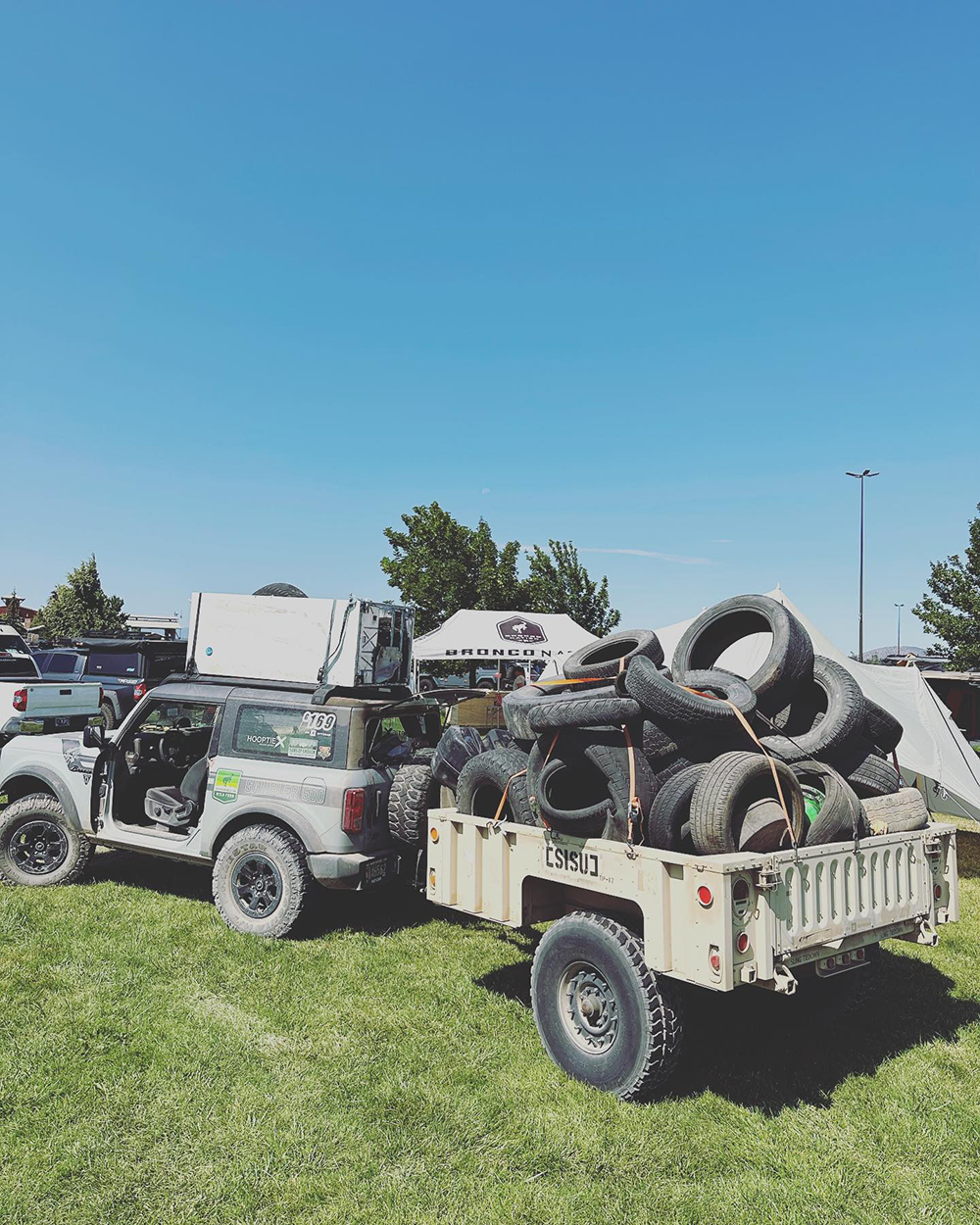 Trash Tires Collected from the Gambler 500 Rally in a Trailer